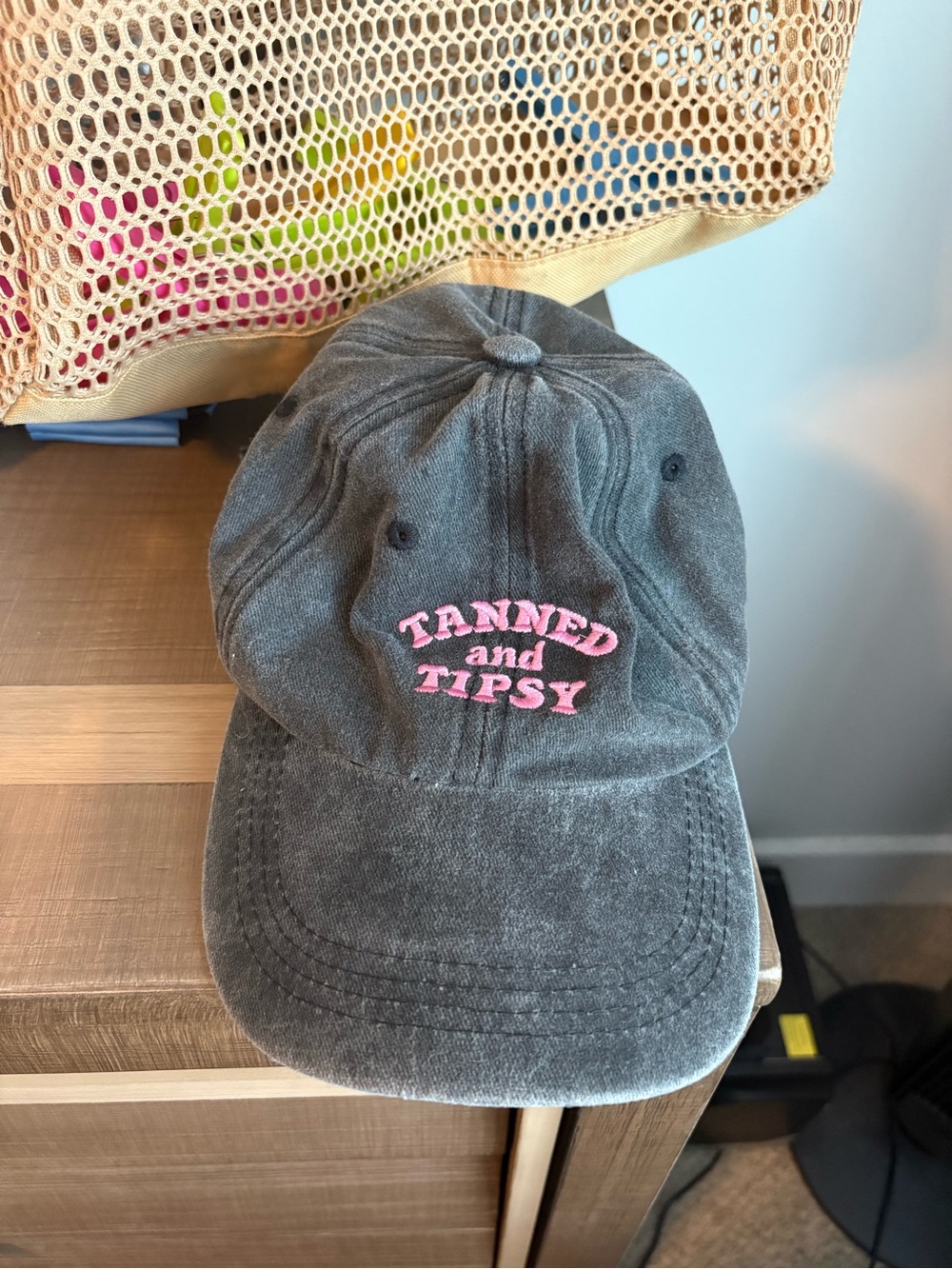 SHEIN Gray Baseball Cap with Pink Embroidered Text - Picture 1 of 3